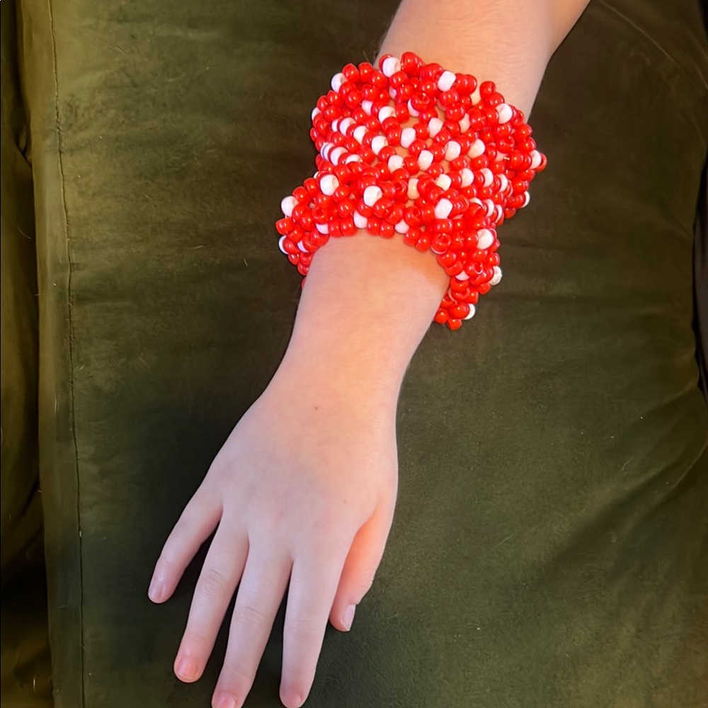 3.5 inch Intricate Red and White Kandi X-Base (with bumpers) Cuff